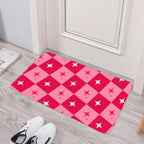 Tapis de bain à carreaux étoiles roses | Tapis de sol rétro antidérapant