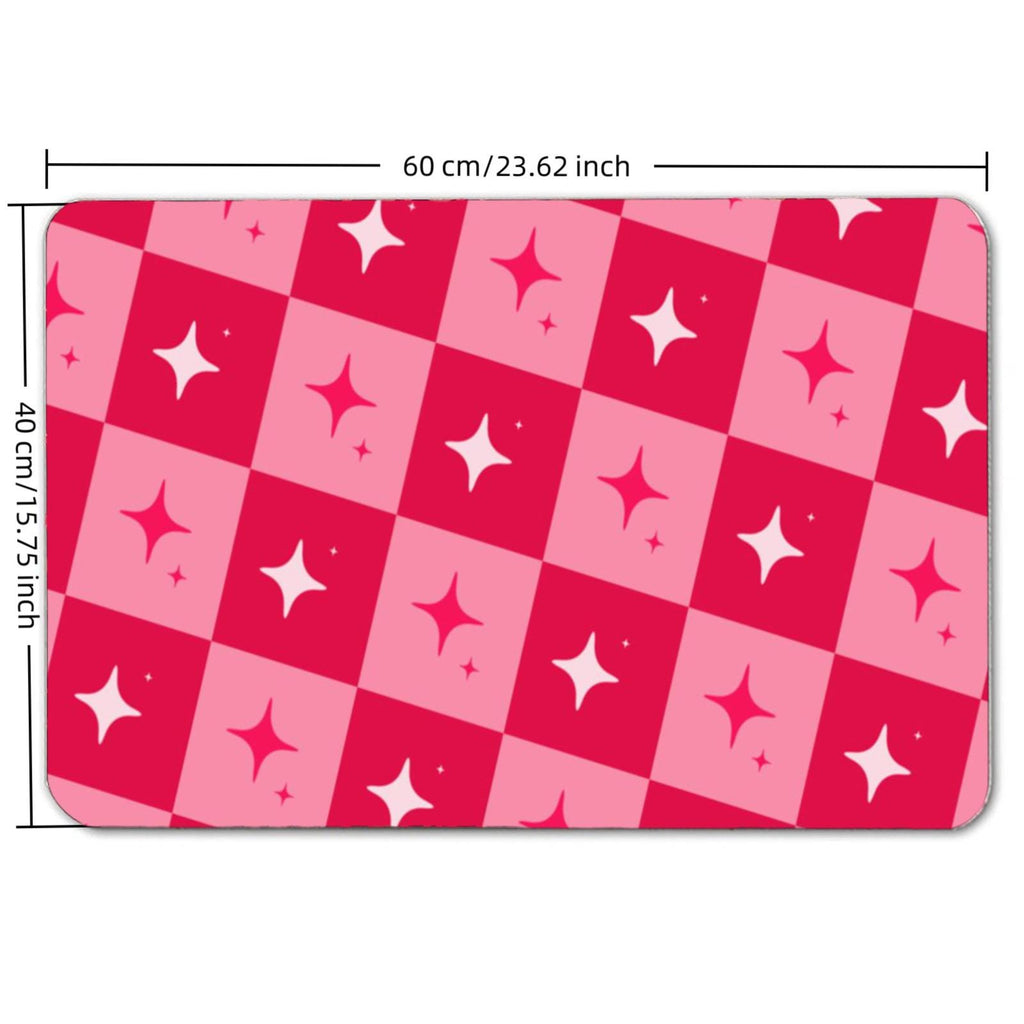 Pink Star Checkered Bath Mat – Non-Slip Retro Floor Rug