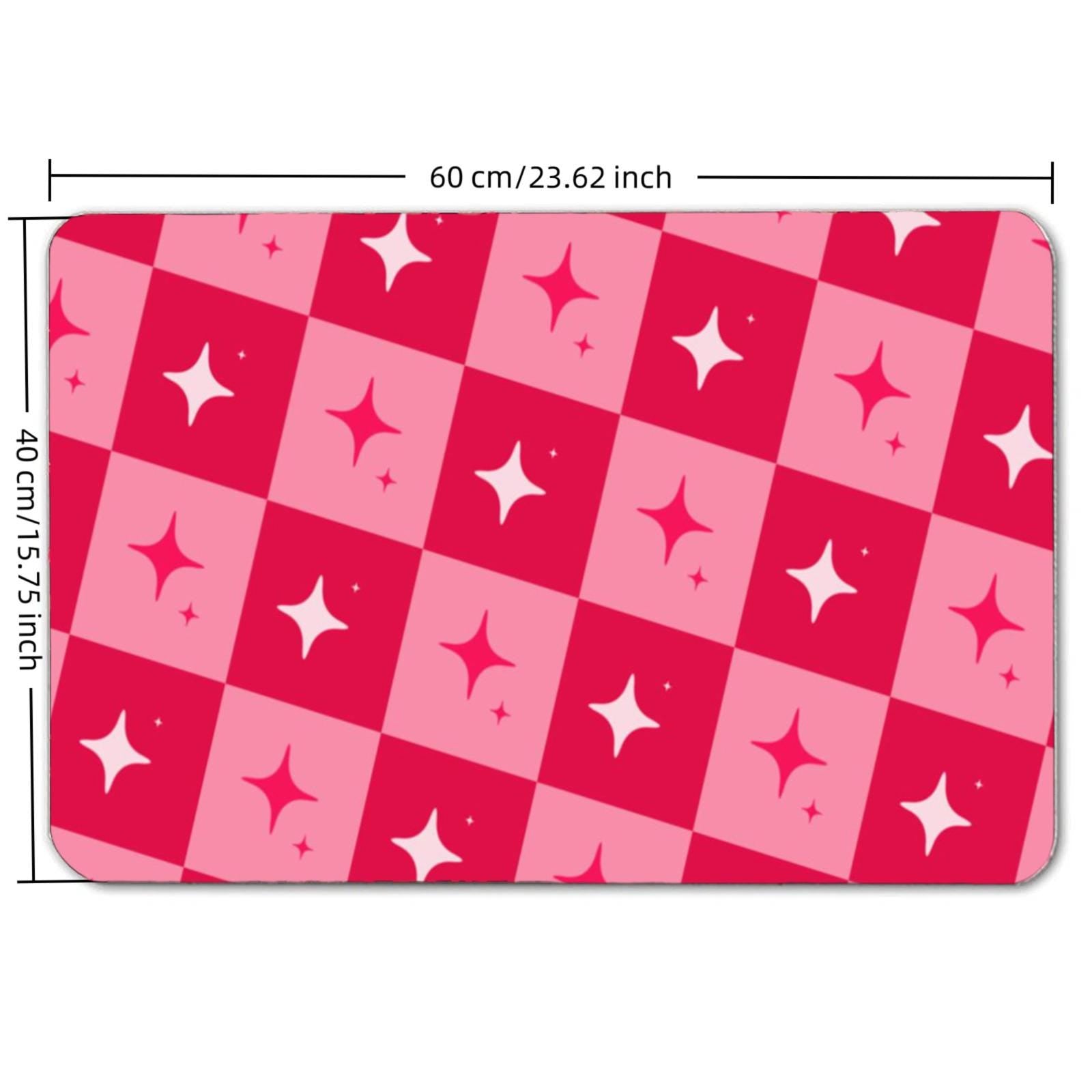 Pink Star Checkered Bath Mat – Non-Slip Retro Floor Rug