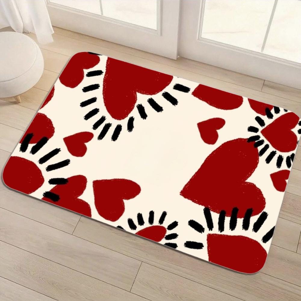 Retro Red Heart Floor Mat – Non-Slip Entry Rug (60x40cm)