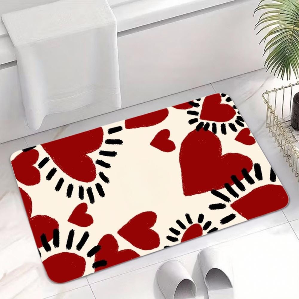 Retro Red Heart Floor Mat – Non-Slip Entry Rug (60x40cm)
