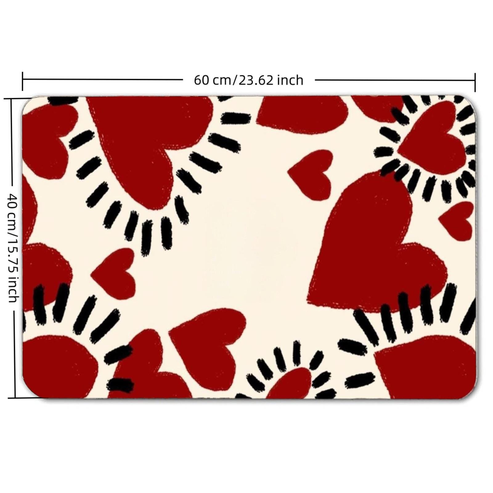 Retro Red Heart Floor Mat – Non-Slip Entry Rug (60x40cm)
