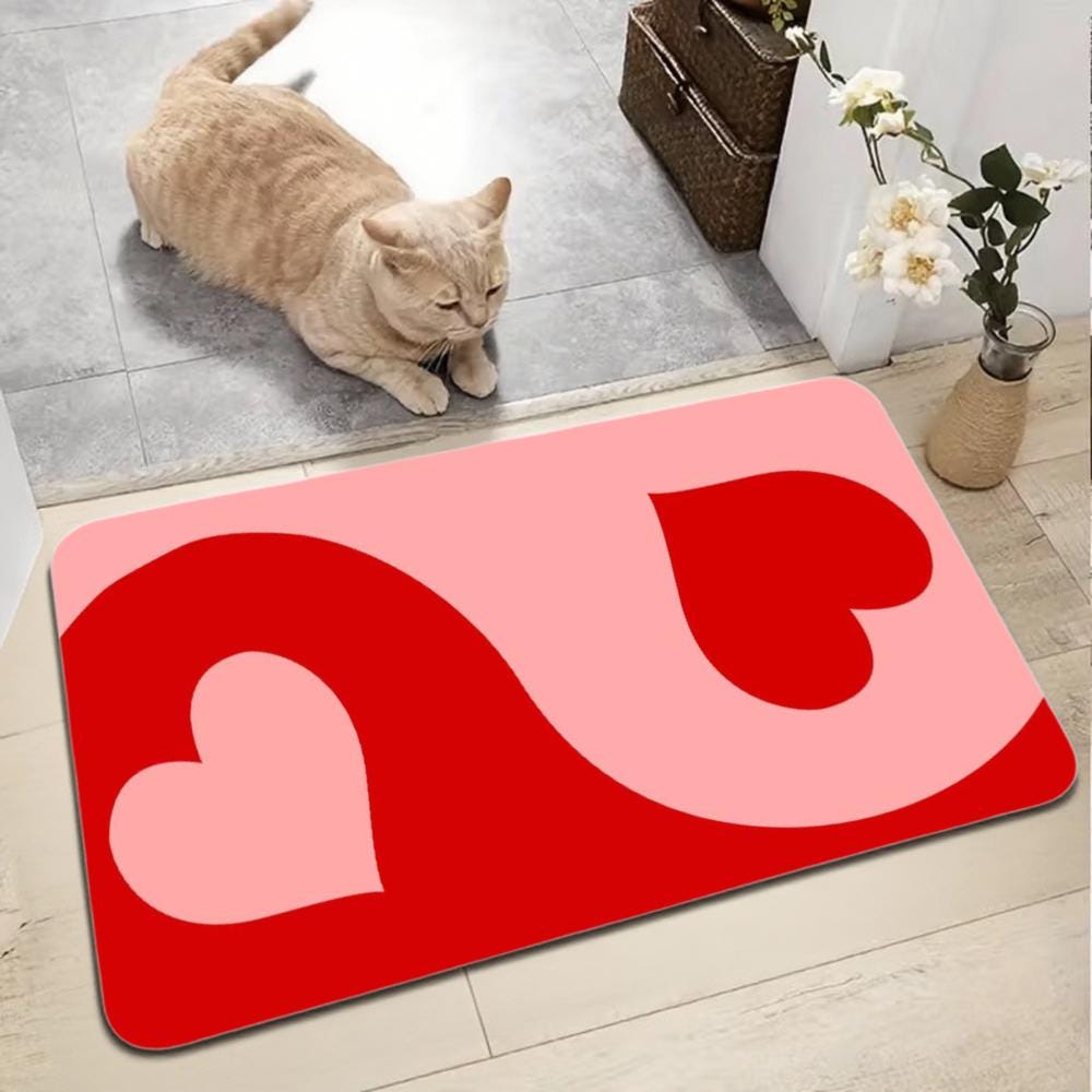 Heart Doormat – Pink & Red Absorbent Entryway Rug (60x40cm)