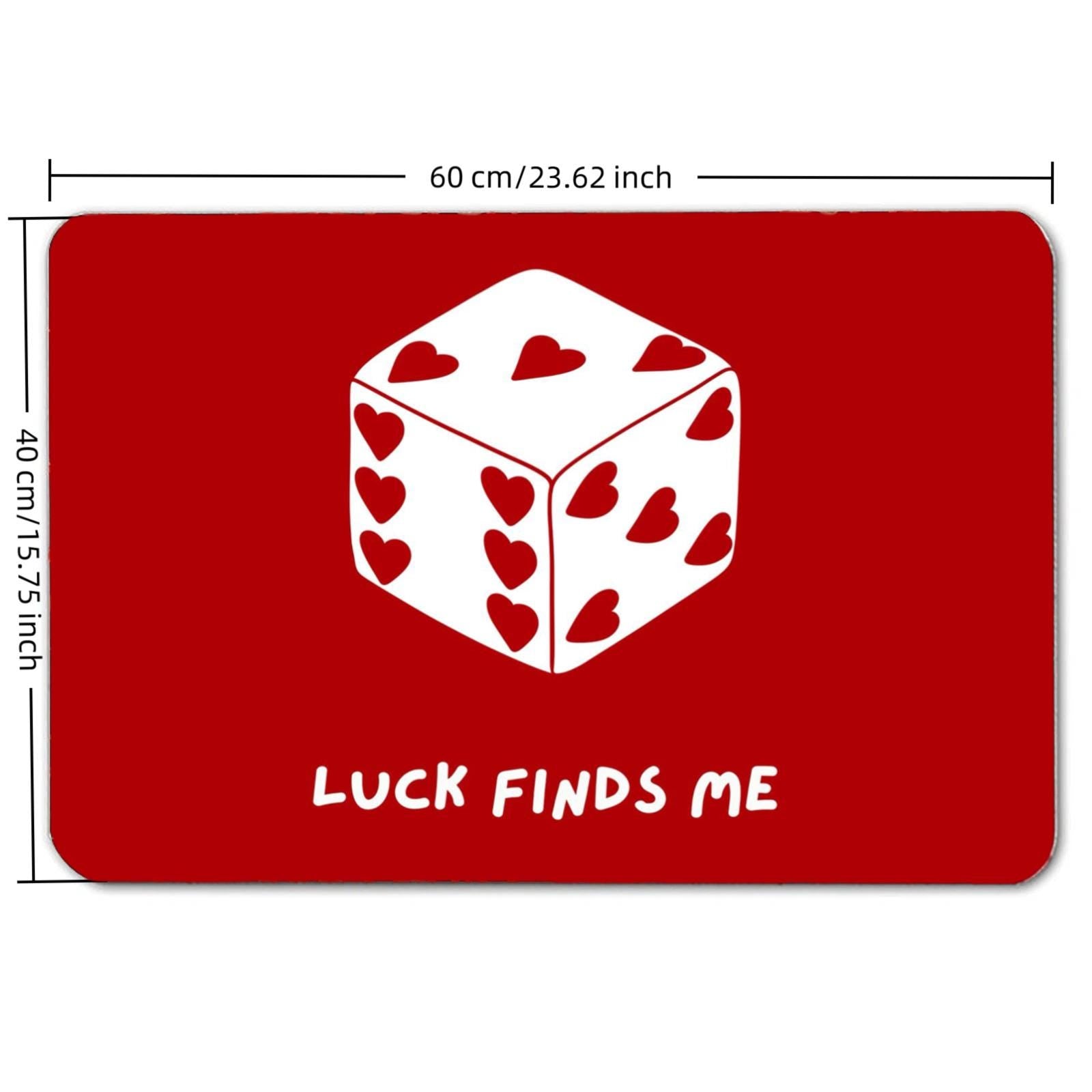 Red Dice Rug – "Luck Finds Me" Non-Slip Entryway Mat