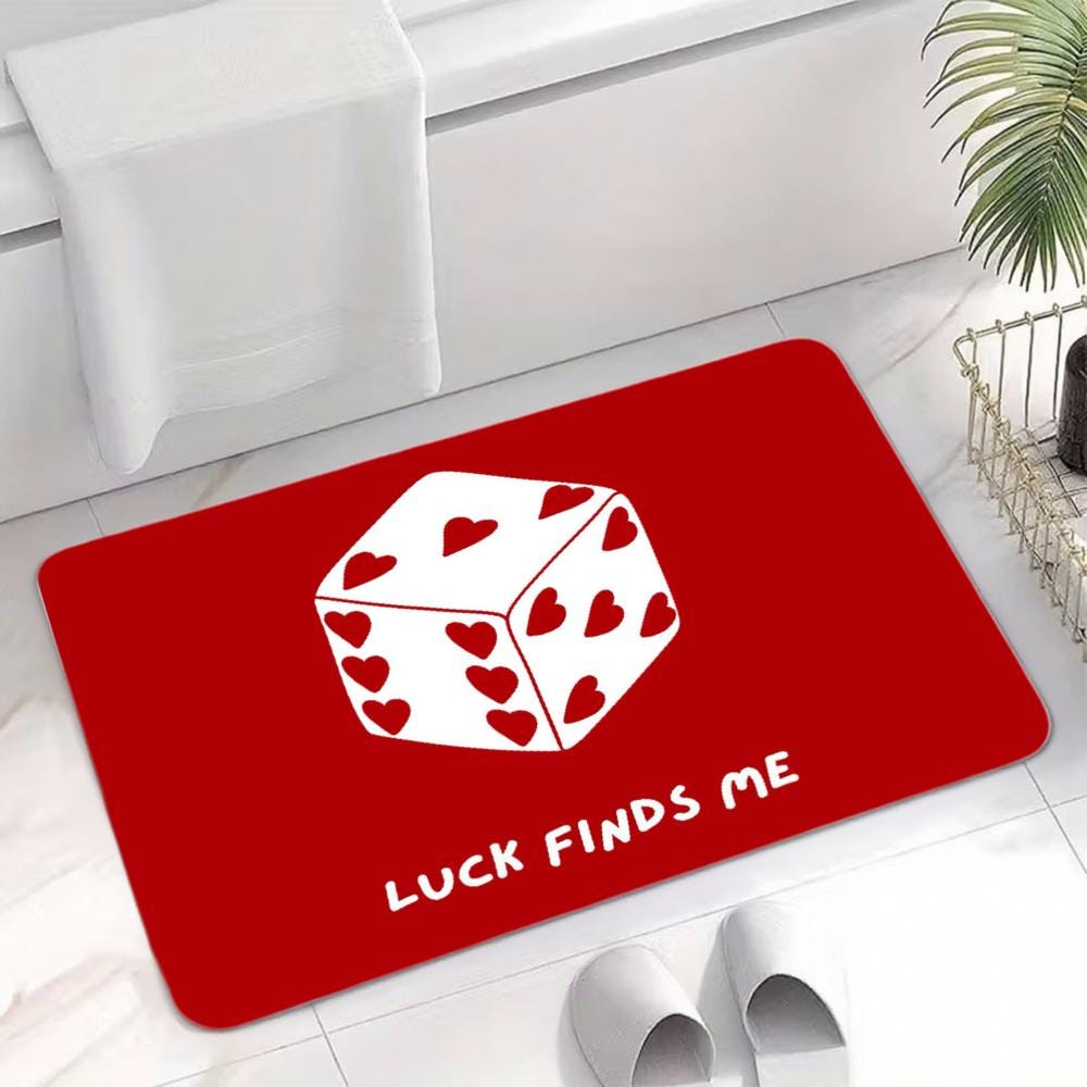 Red Dice Rug – "Luck Finds Me" Non-Slip Entryway Mat