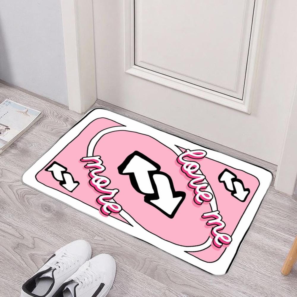 Pink 'Love Me' Graphic Floor Mat – Non-Slip Entryway Rug