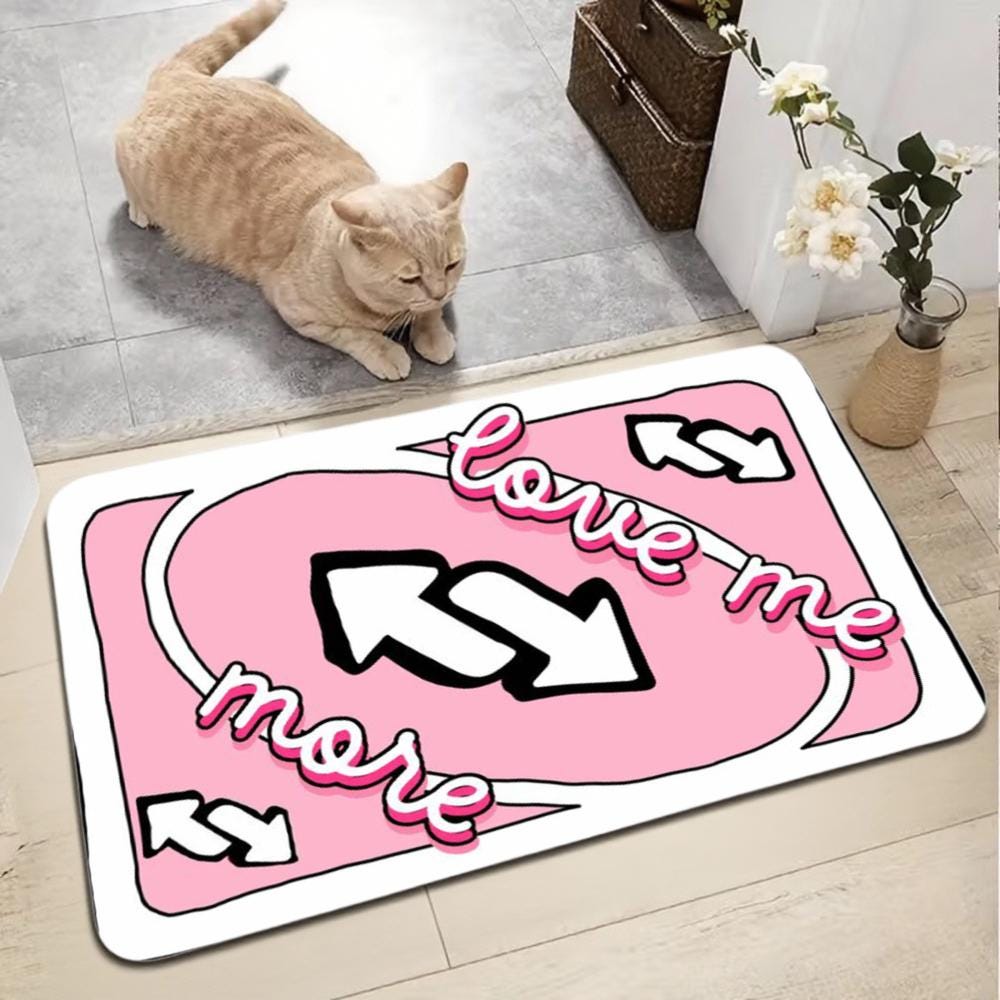 Pink 'Love Me' Graphic Floor Mat – Non-Slip Entryway Rug
