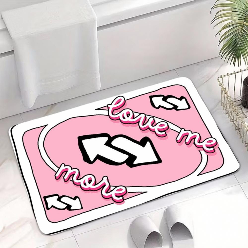 Pink 'Love Me' Graphic Floor Mat – Non-Slip Entryway Rug