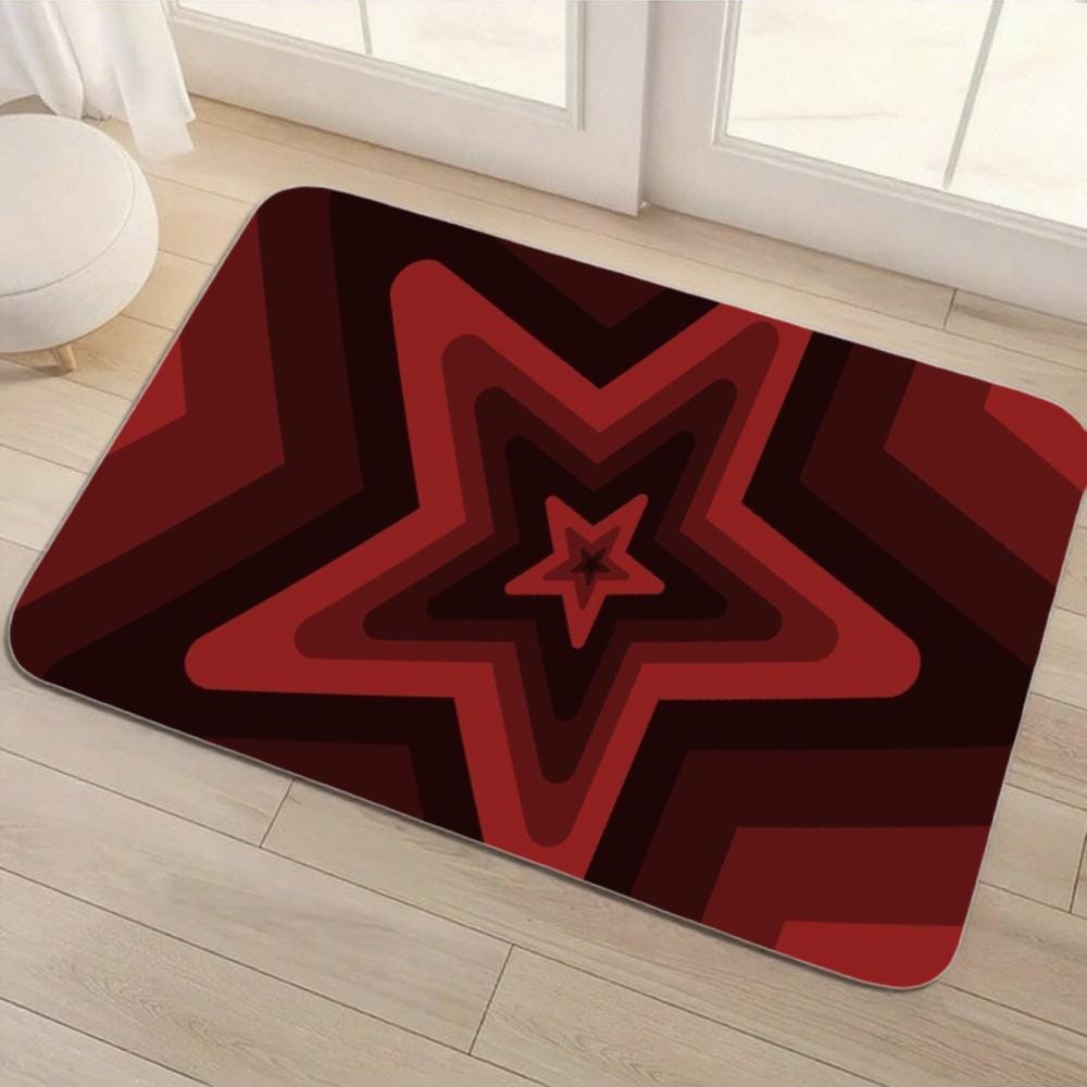 Retro Red Star Optical Illusion Mat – Non-Slip Geometric Doormat