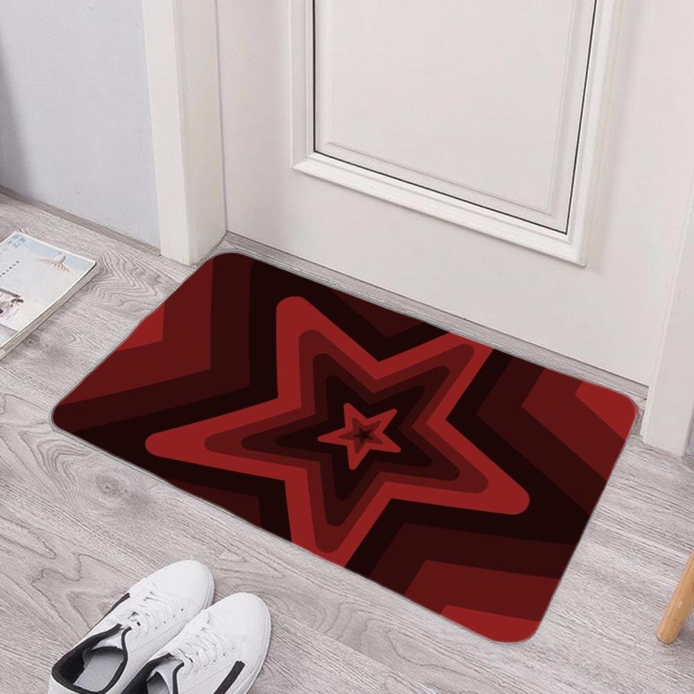 Retro Roter Stern Optische Illusion Fußmatte | Rutschfeste geometrische Türmatte