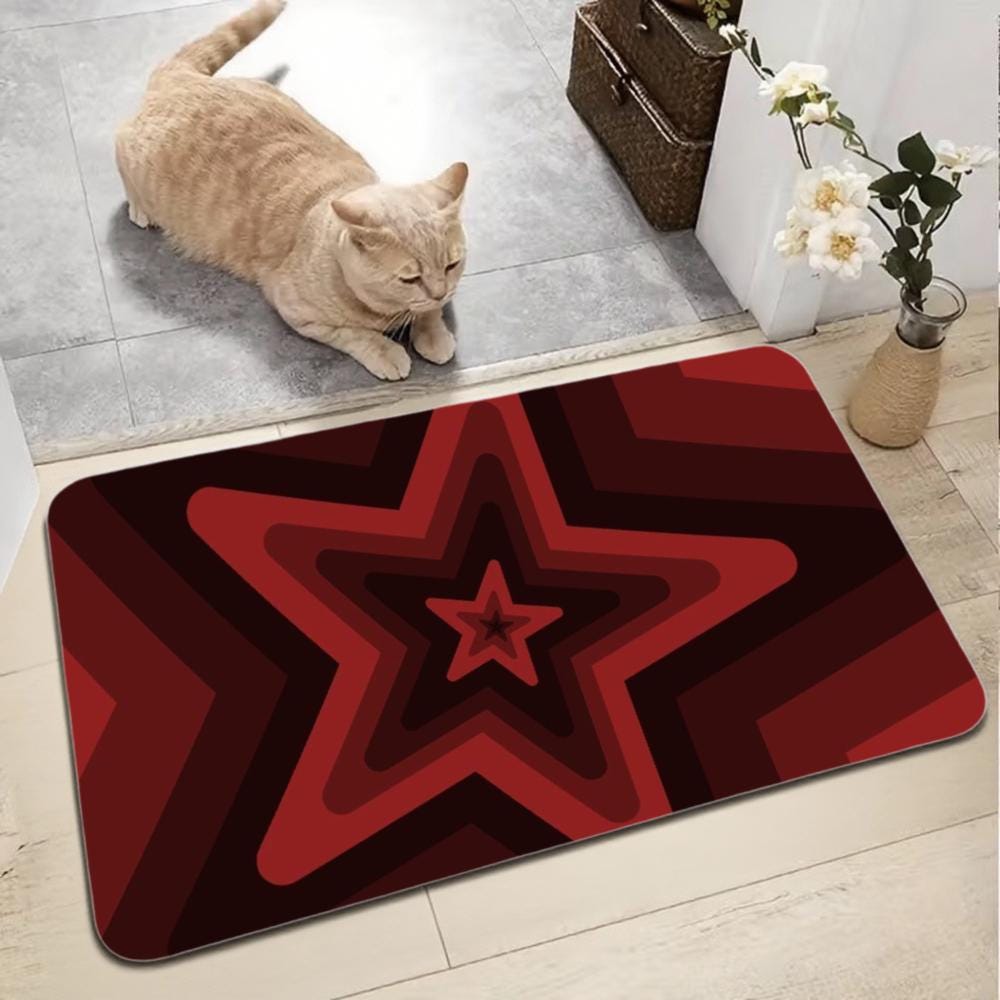 Retro Roter Stern Optische Illusion Fußmatte | Rutschfeste geometrische Türmatte
