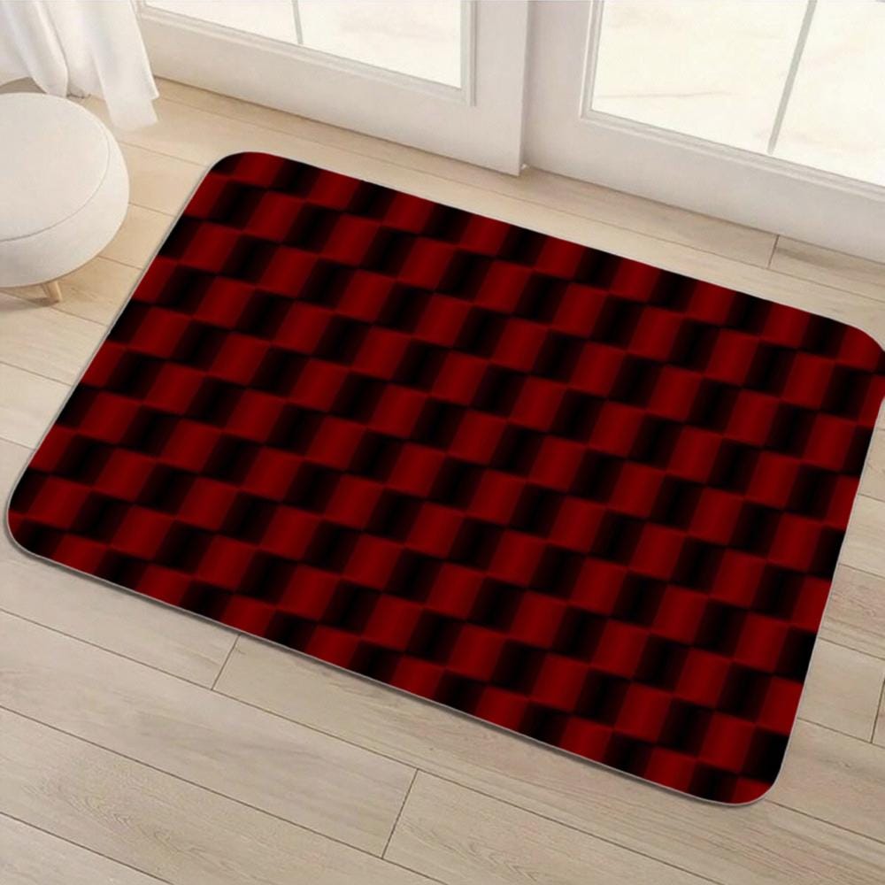 Red Black Checkered Floor Mat – Modern Optical Illusion Doormat (60x40 cm)