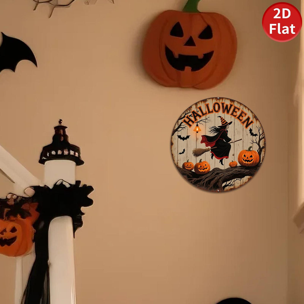 Halloween Hexe Metallschild | Gruseliger Kürbis Vintage Fledermaus Deko