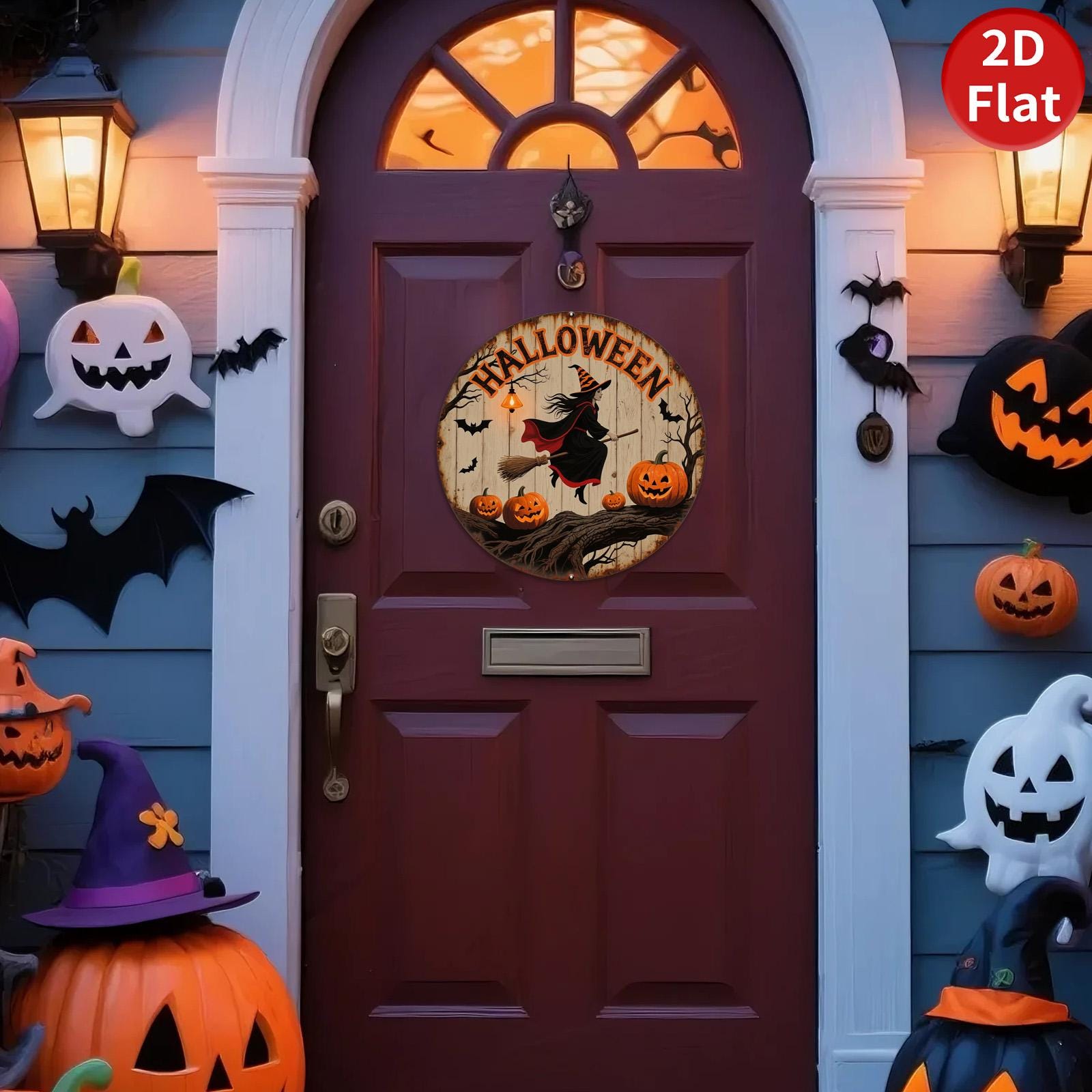 Halloween Witch Metal Sign: Spooky Pumpkin, Vintage Bat Decor