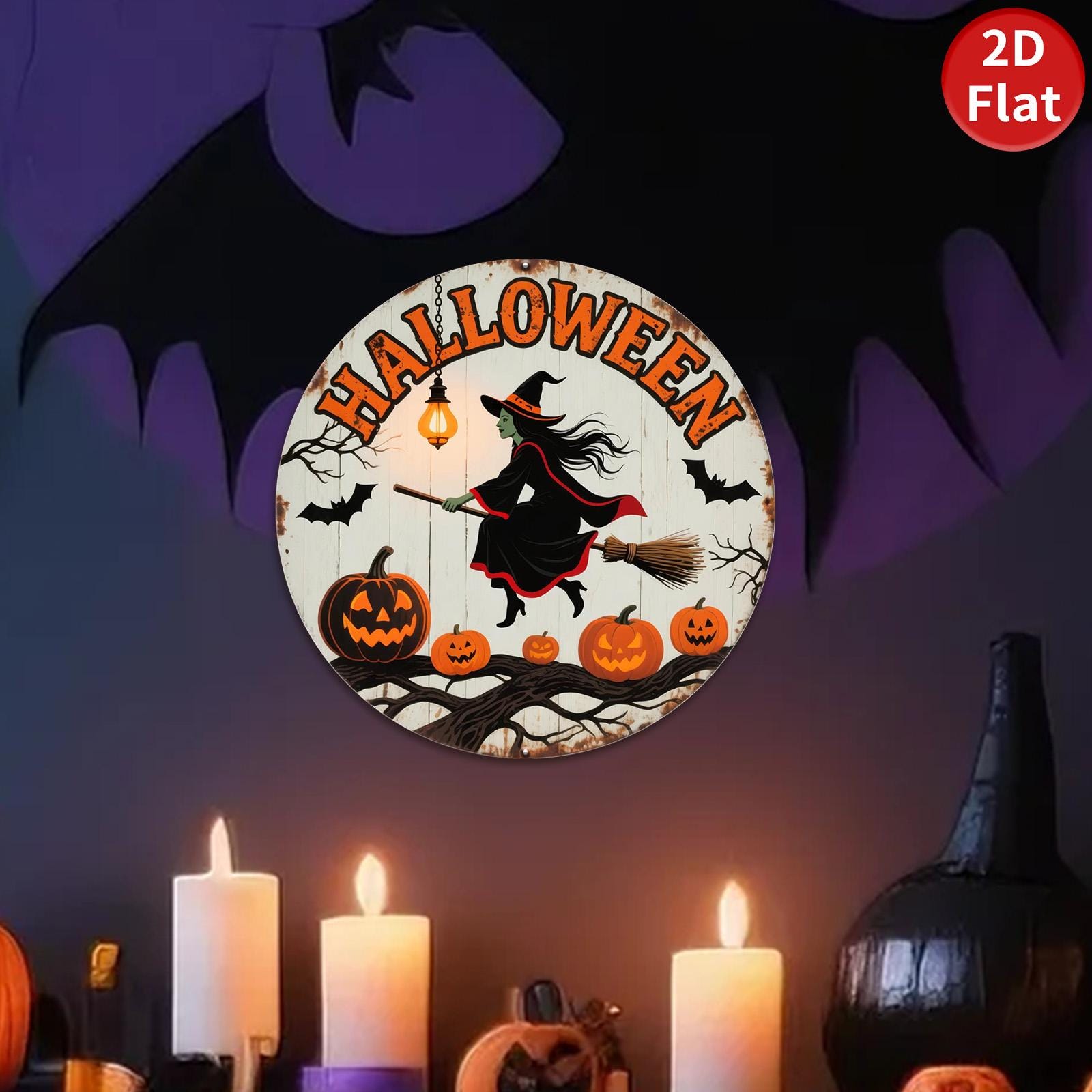 Halloween Witch Metal Sign: Vintage Spooky Wall Art Decor