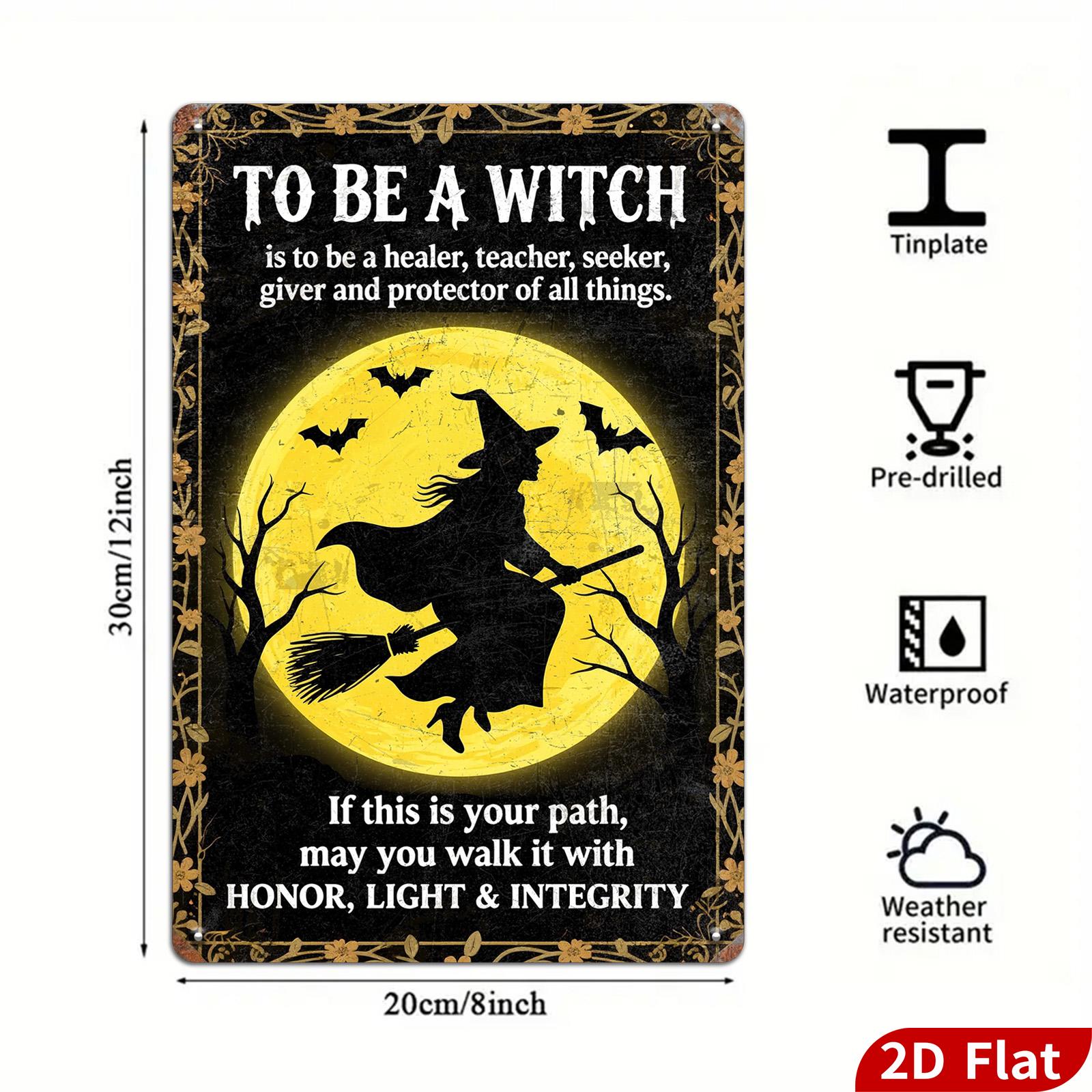 Witch Metal Sign: Halloween Full Moon Bats, Gothic Pagan Decor