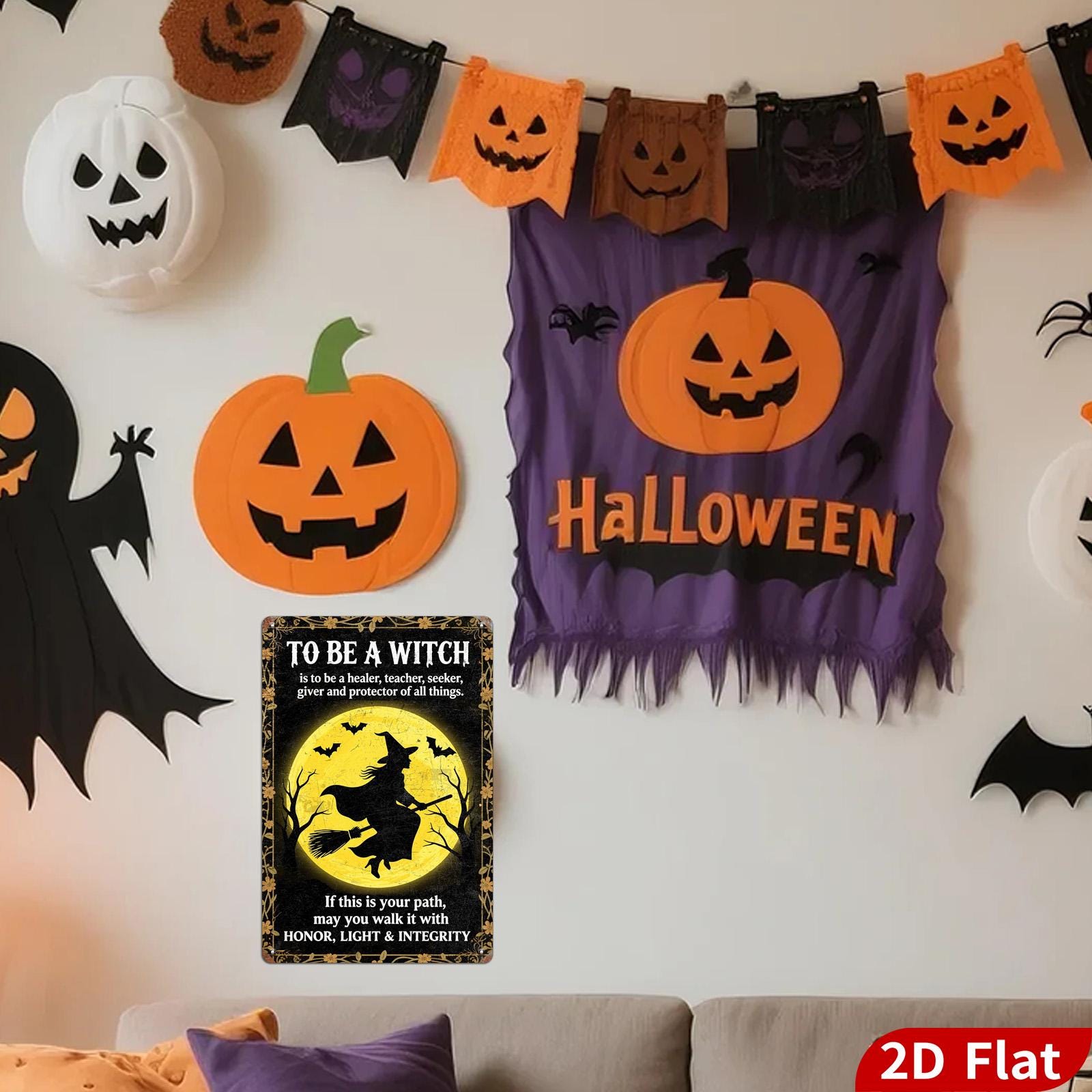 Witch Metal Sign: Halloween Full Moon Bats, Gothic Pagan Decor