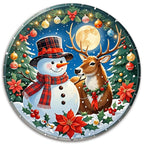 Plaque en métal décorative Scène d'hiver vintage | Bonhomme de neige et cerf Décoration de Noël