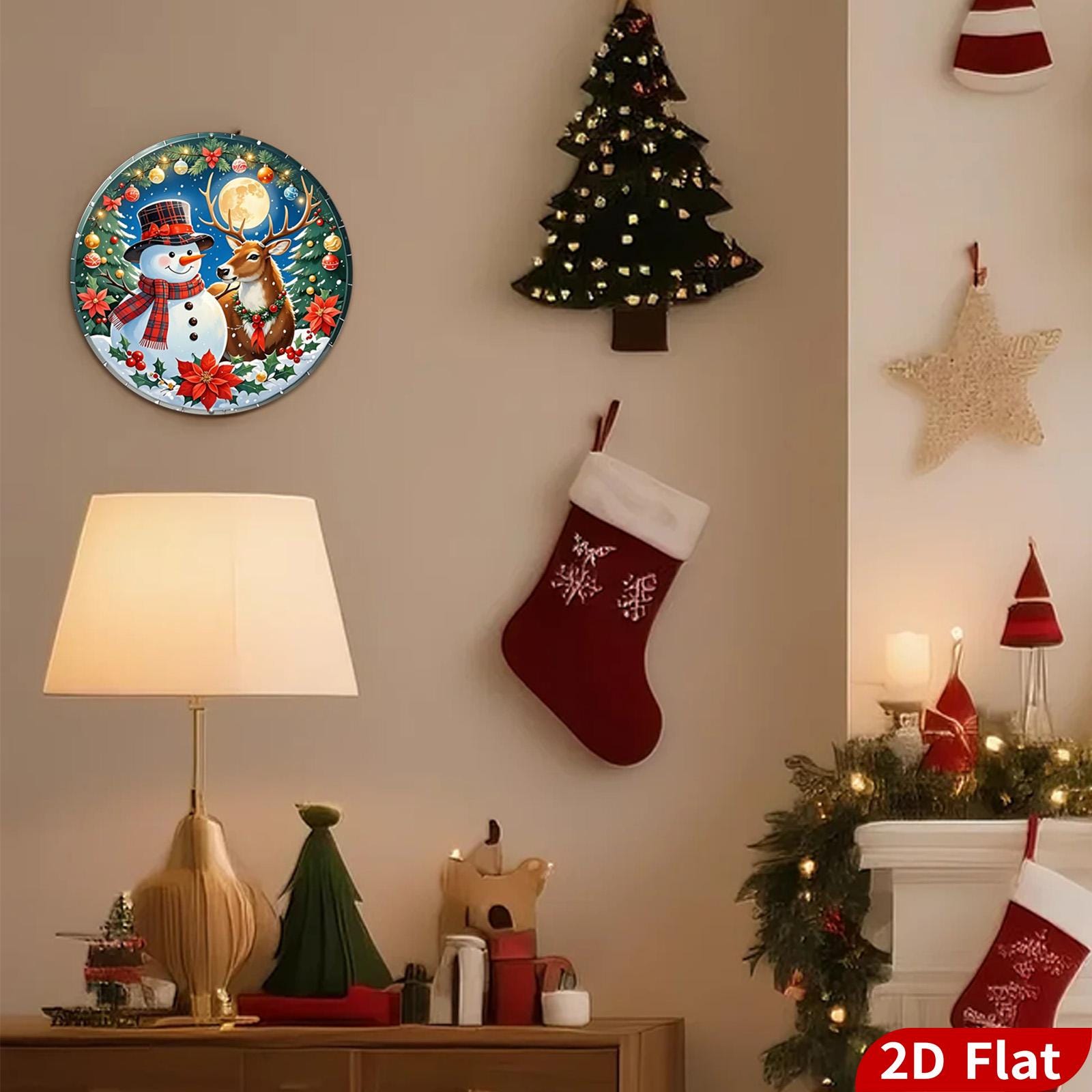 Vintage Winter Scene Metal Sign: Snowman & Deer Christmas Decor