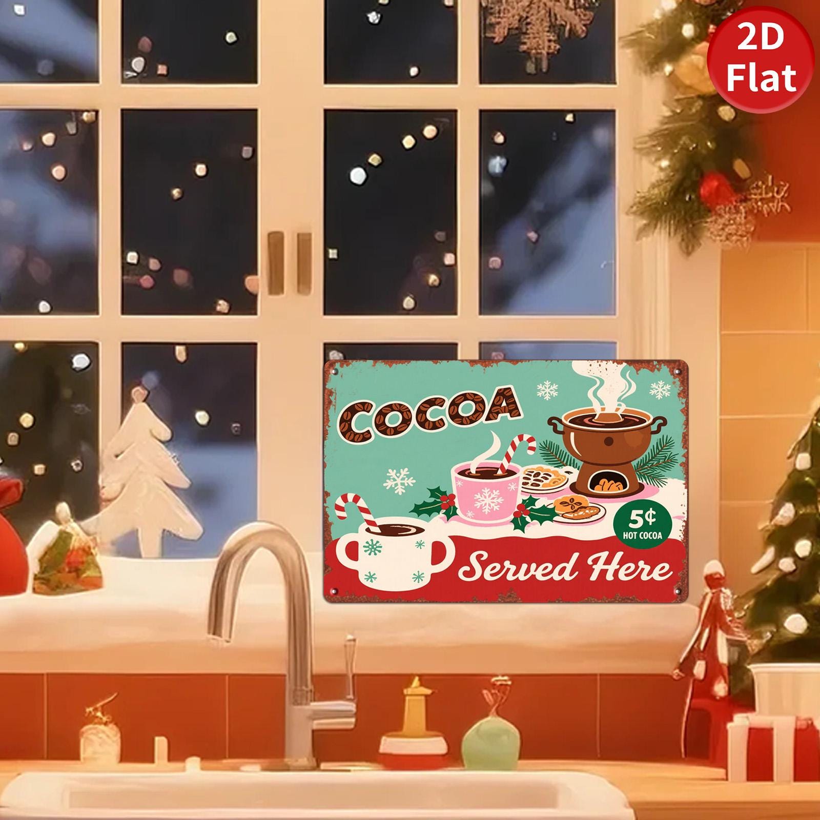 Vintage Hot Cocoa Metal Tin Sign: Retro Holiday Kitchen Cafe Decor