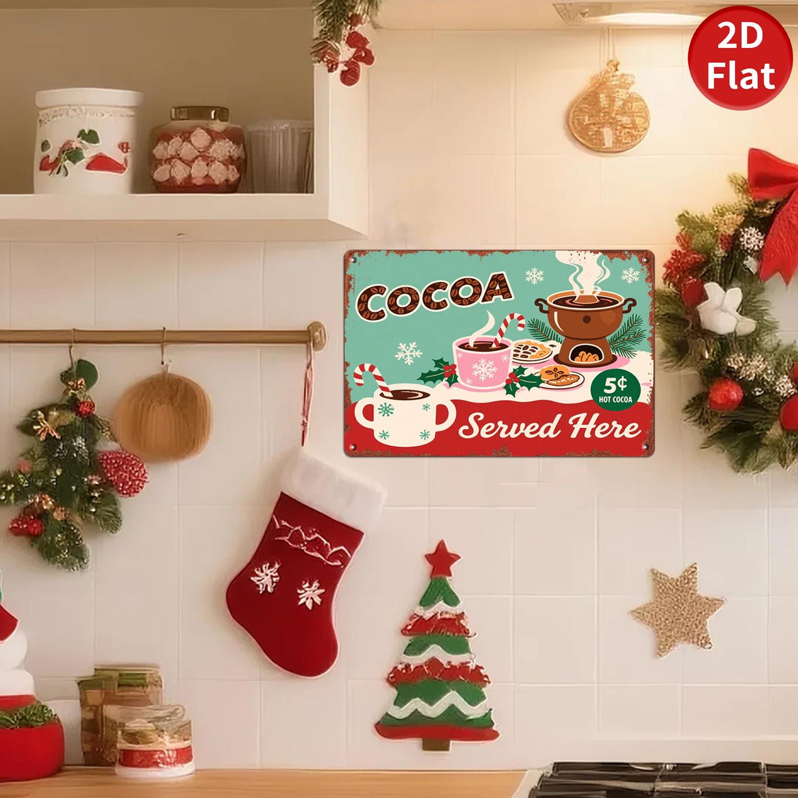 Vintage Hot Cocoa Metal Tin Sign: Retro Holiday Kitchen Cafe Decor
