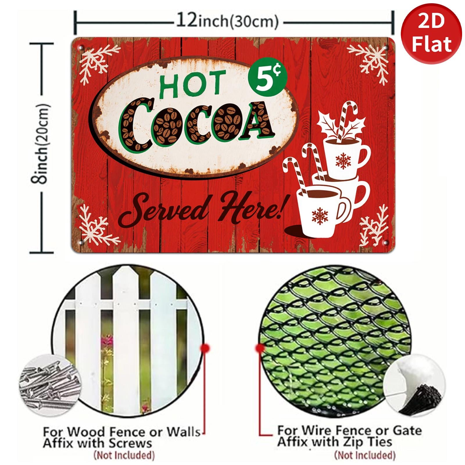 Rustic Hot Cocoa Metal Tin Sign: Vintage Christmas Cafe Decor