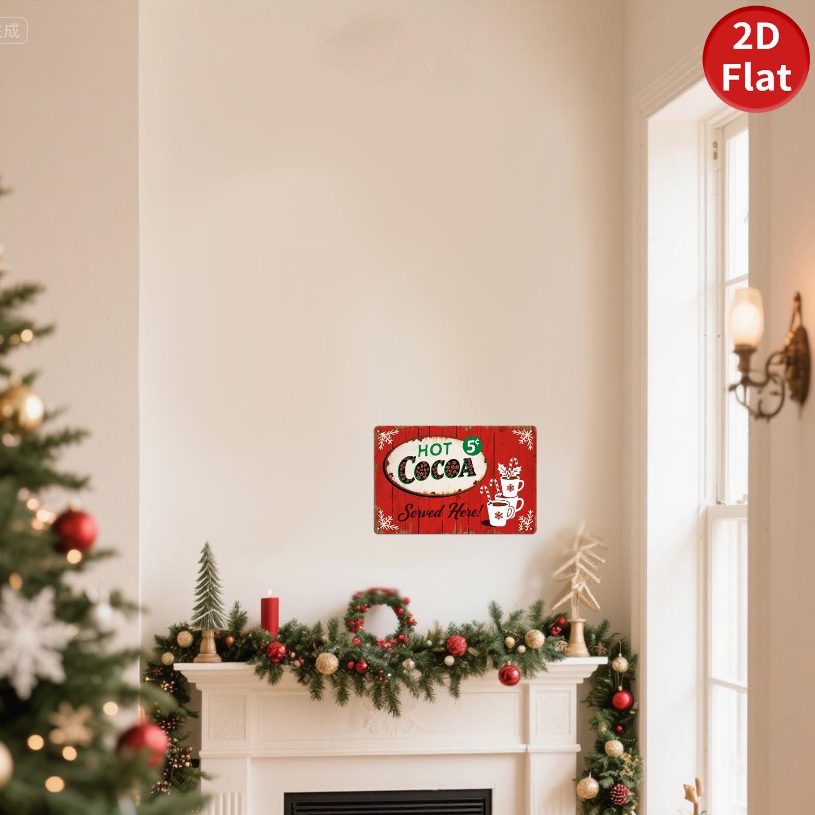 Rustic Hot Cocoa Metal Tin Sign: Vintage Christmas Cafe Decor