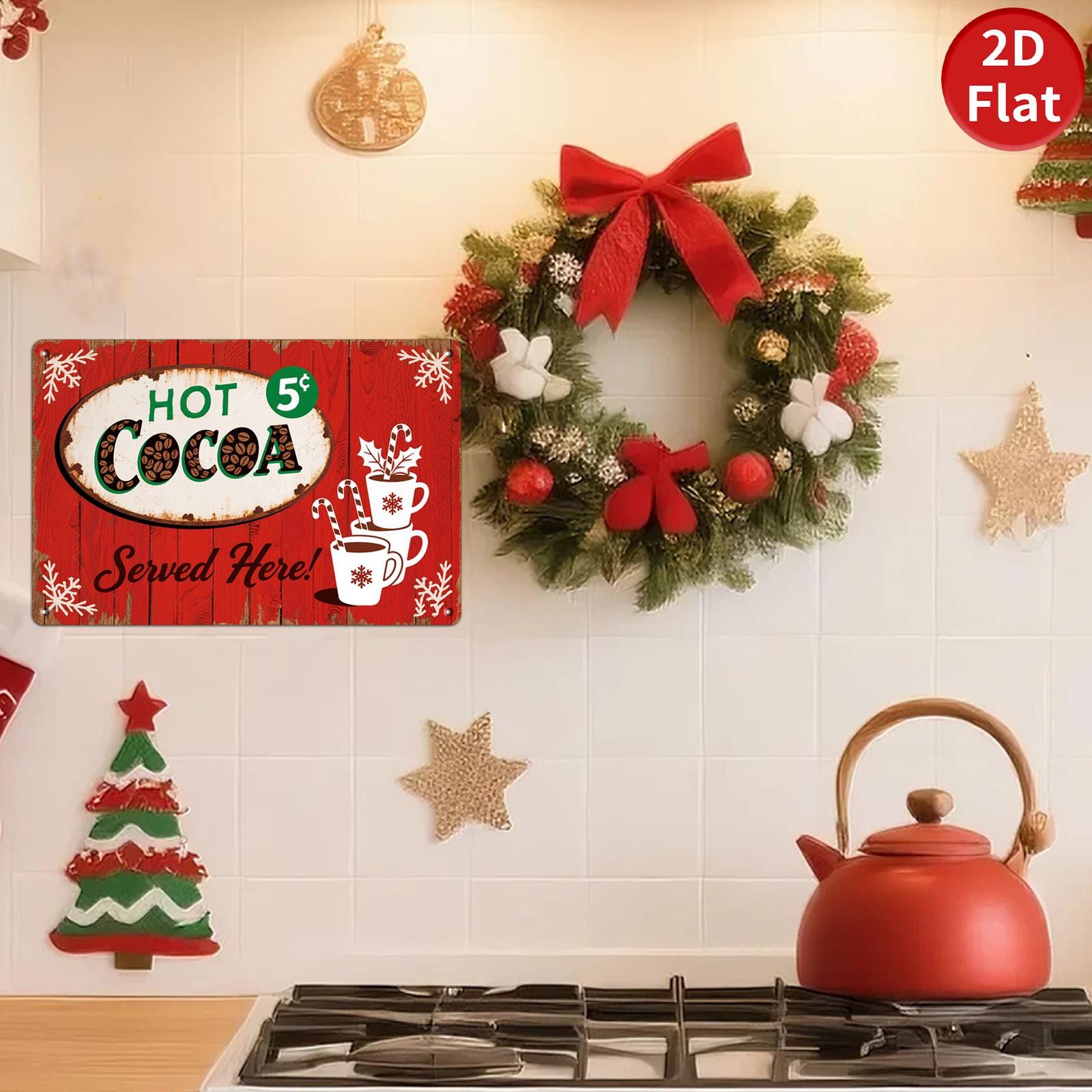 Rustic Hot Cocoa Metal Tin Sign: Vintage Christmas Cafe Decor