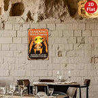 Warning Witch Property Metal Sign: Halloween Cauldron Decor