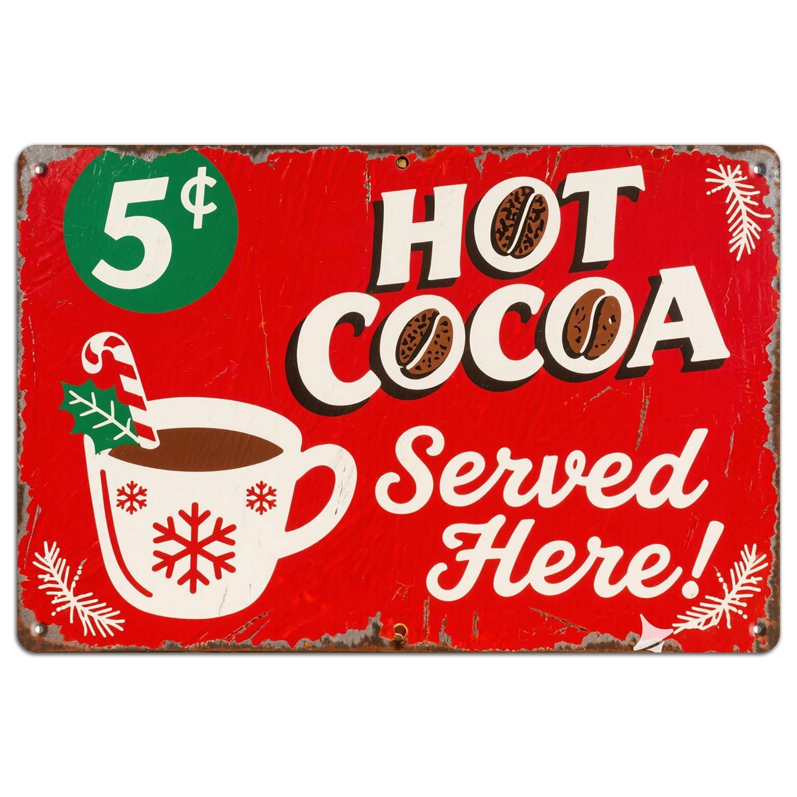 Vintage Hot Cocoa Metal Sign: Retro Christmas Kitchen Decor