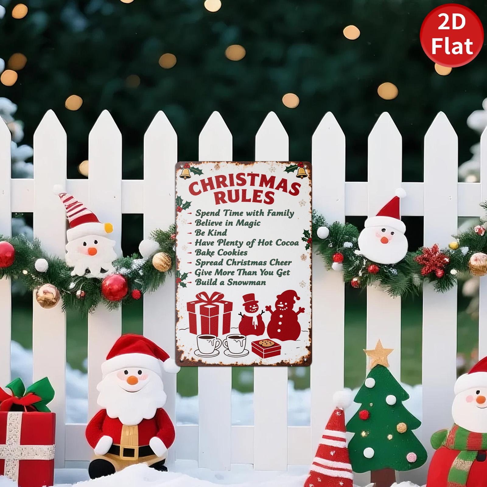 Vintage Christmas Rules Metal Tin Sign: Holiday Home Bar Decor