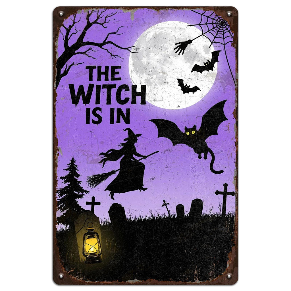 Witch Metal Sign: Halloween Flying Witch Wall Art - Gothic Decor