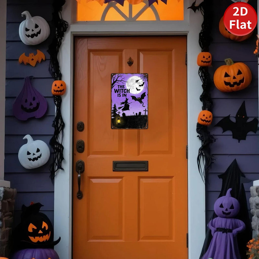 Witch Metal Sign: Halloween Flying Witch Wall Art - Gothic Decor