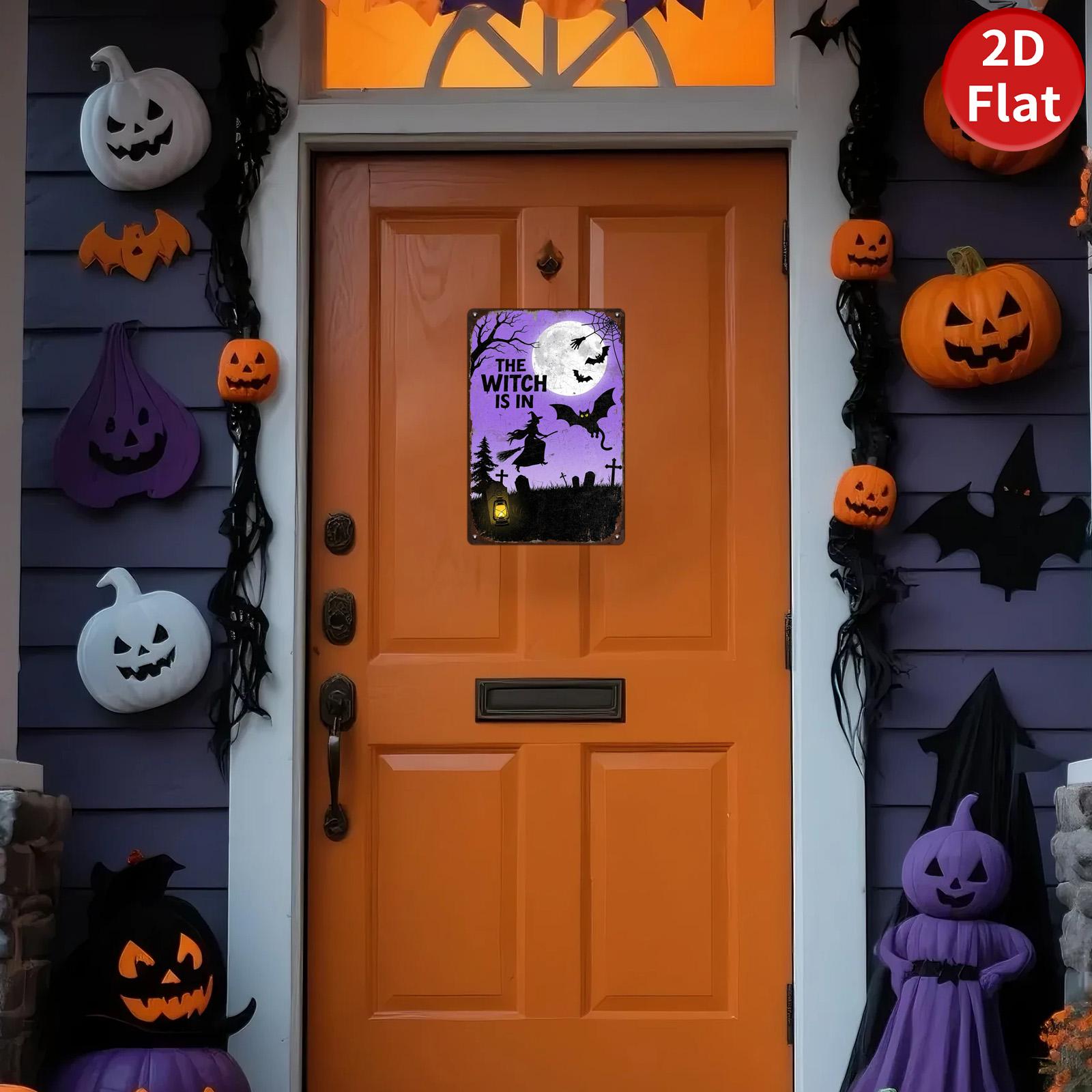 Witch Metal Sign: Halloween Flying Witch Wall Art - Gothic Decor