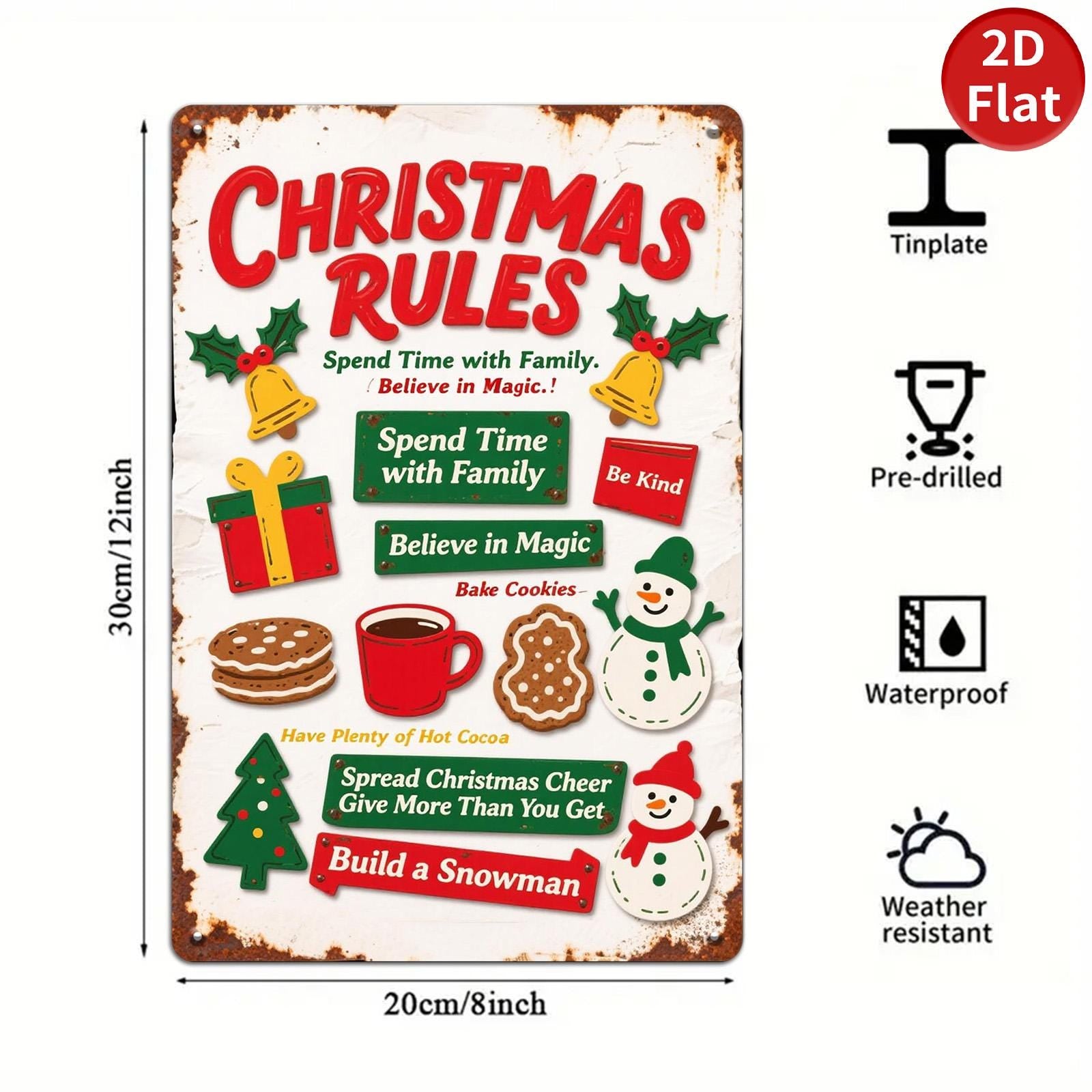 Vintage Christmas Rules Metal Tin Sign: Holiday Home Decor