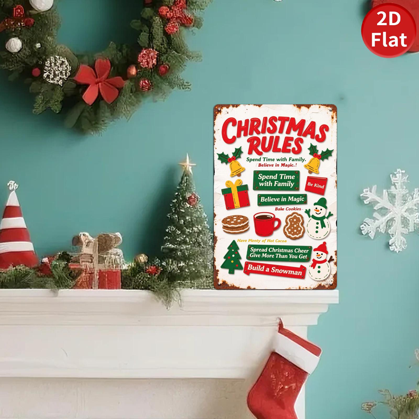 Vintage Christmas Rules Metal Tin Sign: Holiday Home Decor