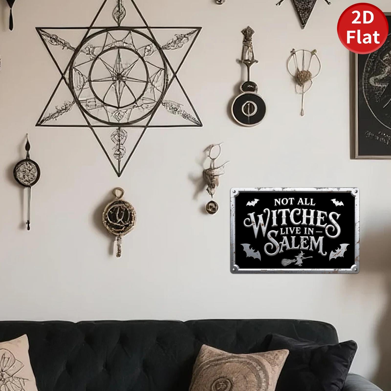 Gothic Witch Metal Sign: Vintage Halloween Occult Decor