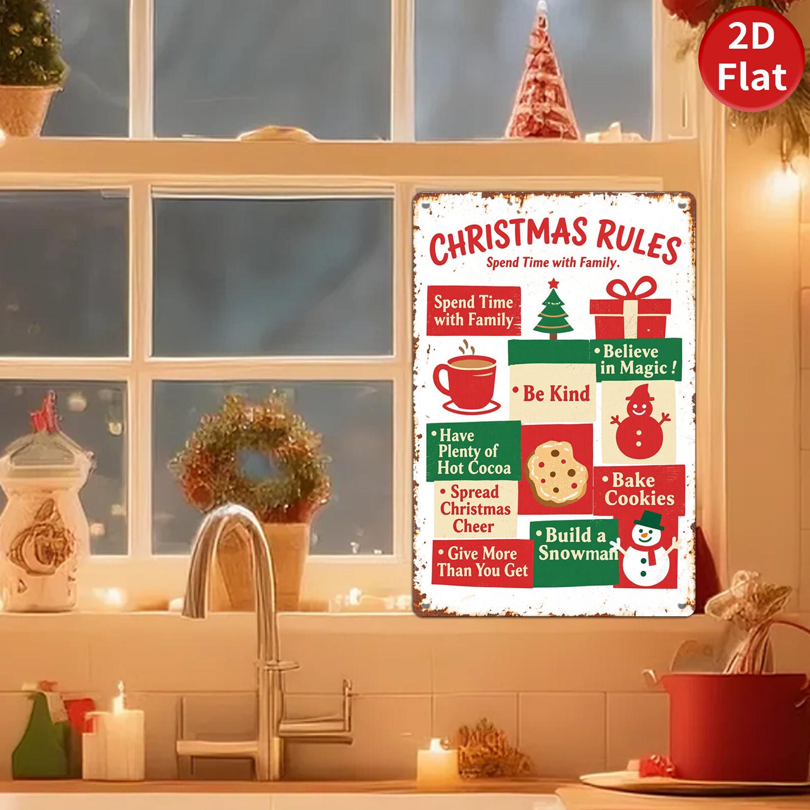 Vintage Christmas Rules Metal Tin Sign: Rustic Holiday Wall Decor