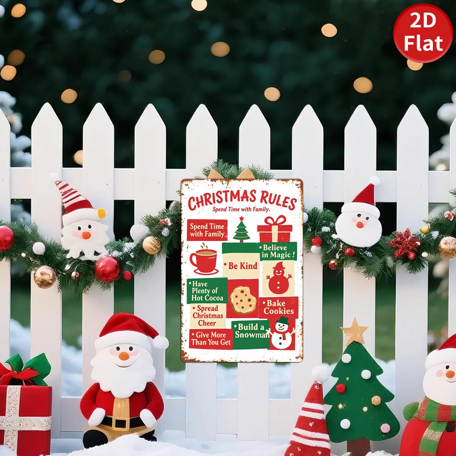 Vintage Christmas Rules Metal Tin Sign: Rustic Holiday Wall Decor