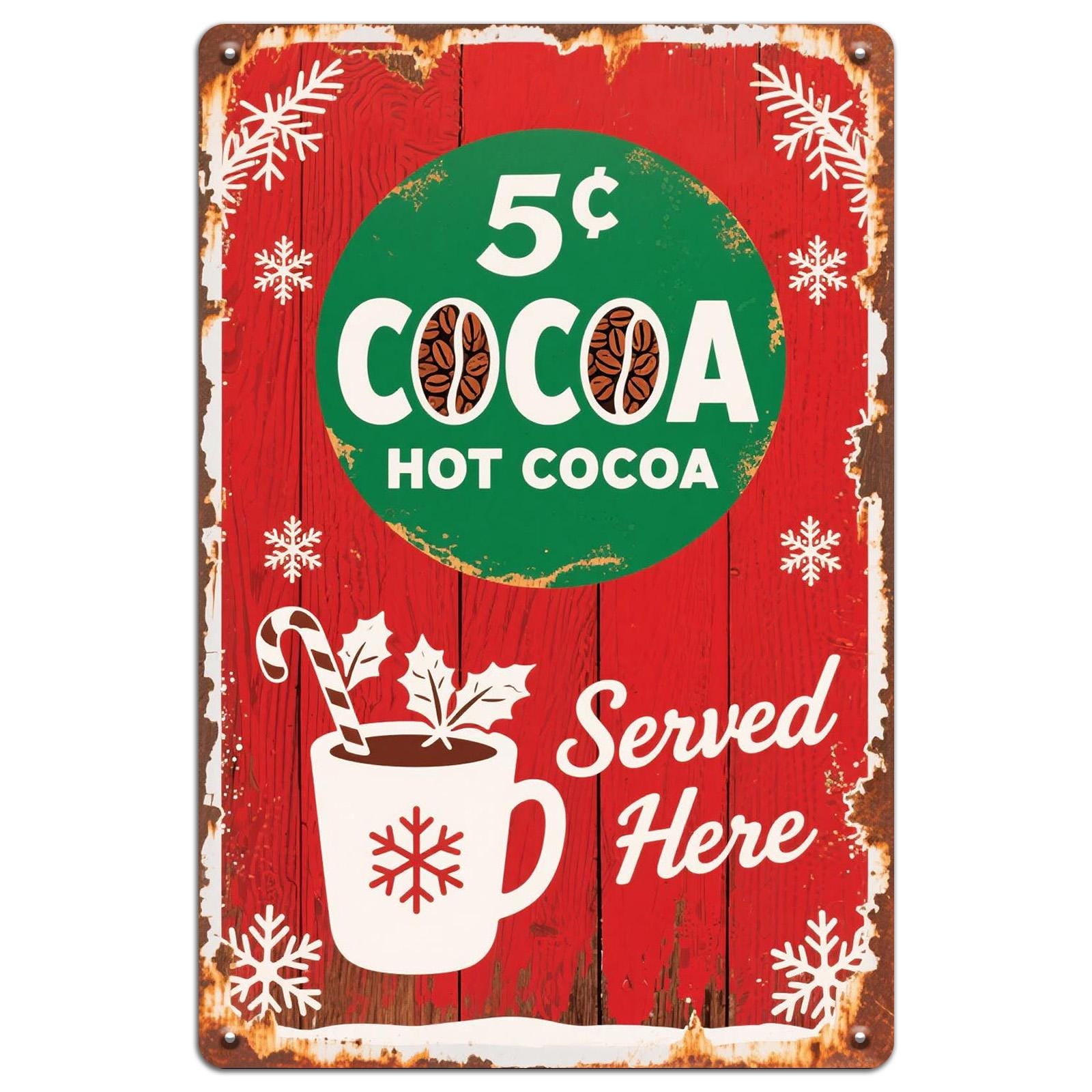 Vintage Hot Cocoa Metal Sign: Retro Christmas Kitchen Cafe Decor