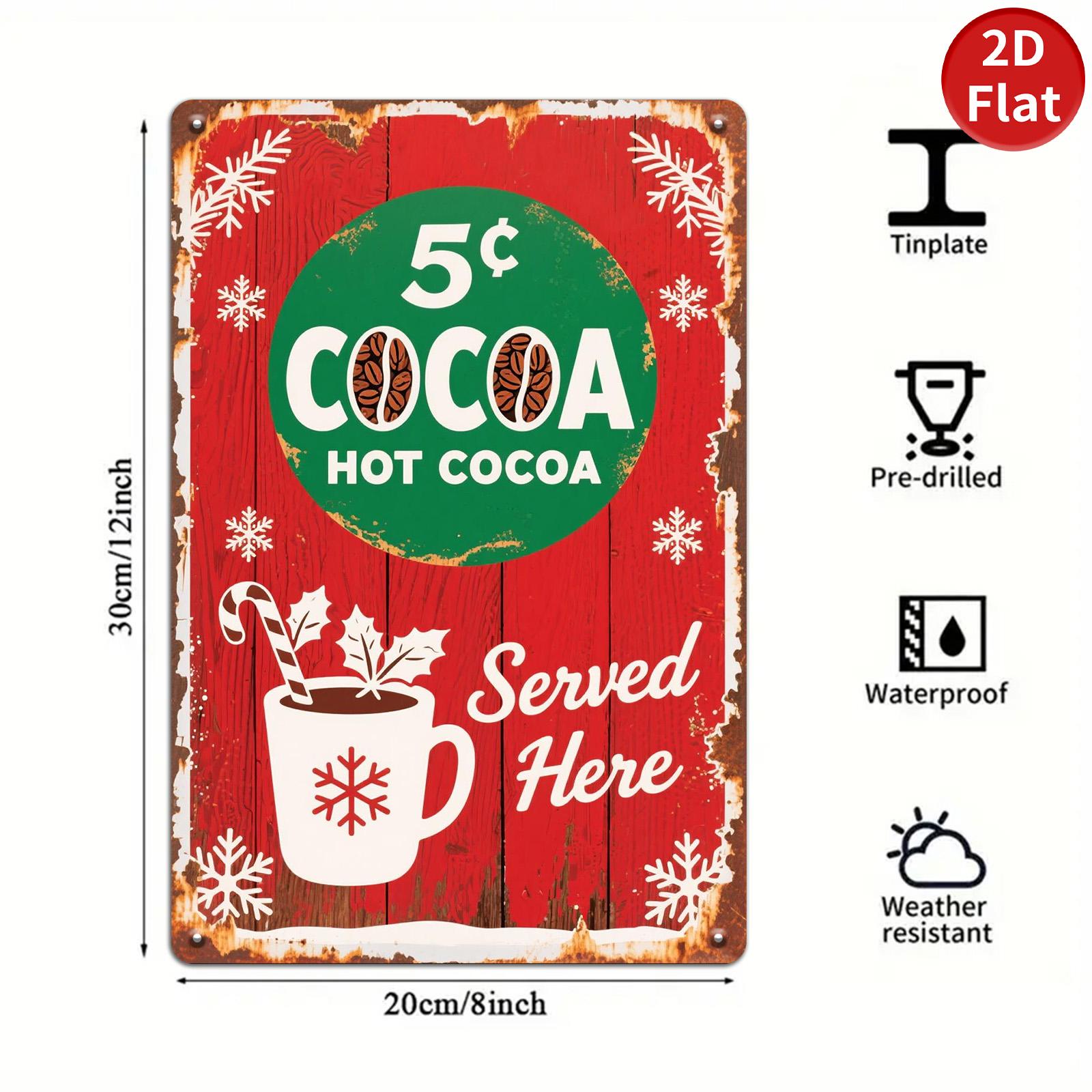 Vintage Hot Cocoa Metal Sign: Retro Christmas Kitchen Cafe Decor