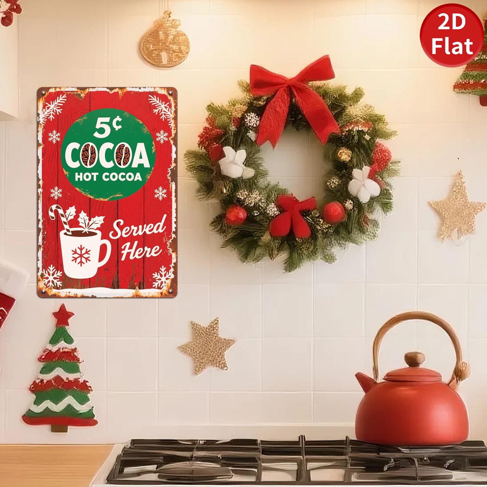 Vintage Hot Cocoa Metal Sign: Retro Christmas Kitchen Cafe Decor