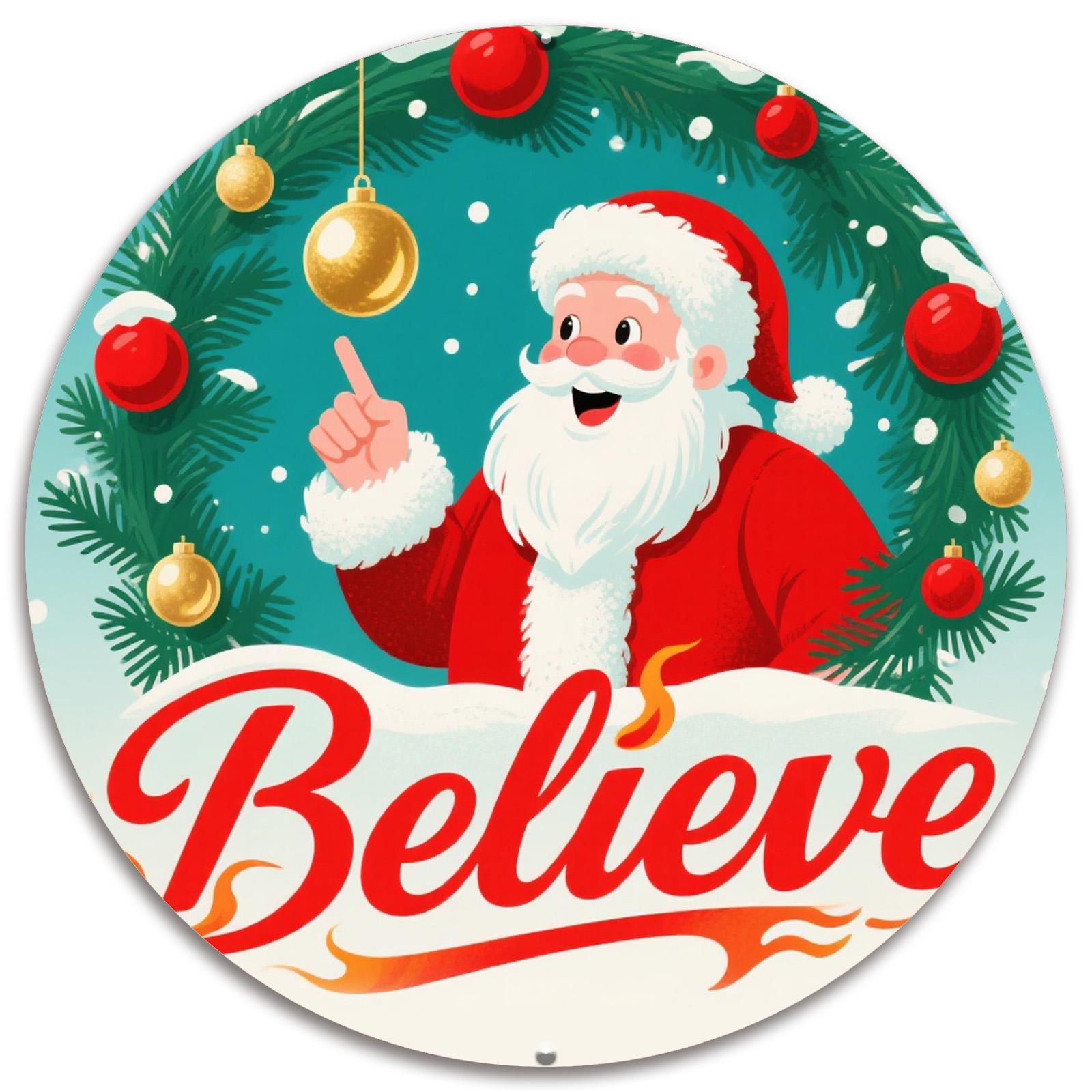 Vintage Santa Claus Metal Sign: Rustic Christmas Holiday Decor