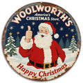 Letrero metálico navideño vintage de Woolworth's | Arte de pared retro para fiestas