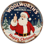 Letrero metálico navideño vintage de Woolworth's | Arte de pared retro para fiestas