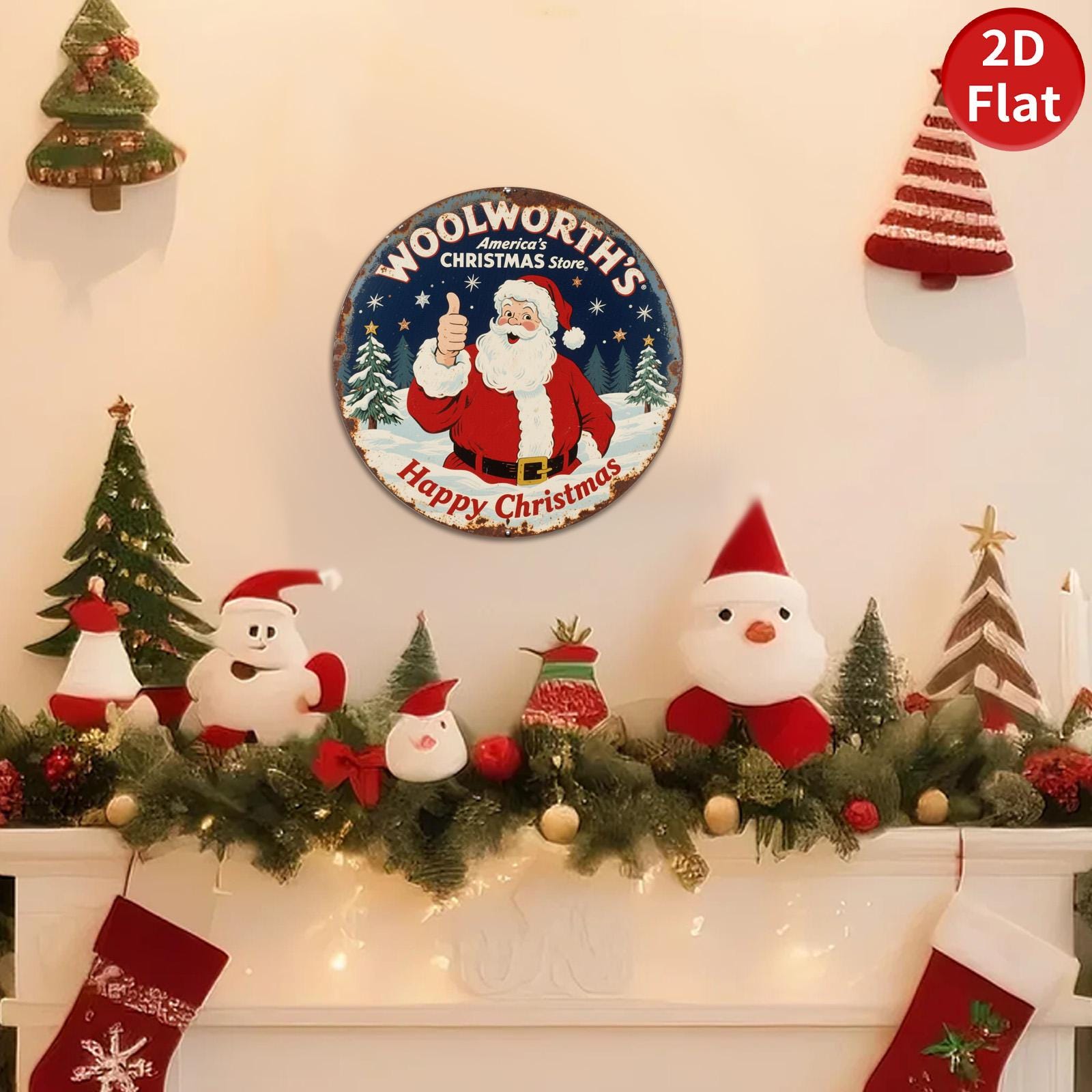 Vintage Woolworth's Christmas Metal Sign: Retro Holiday Wall Art