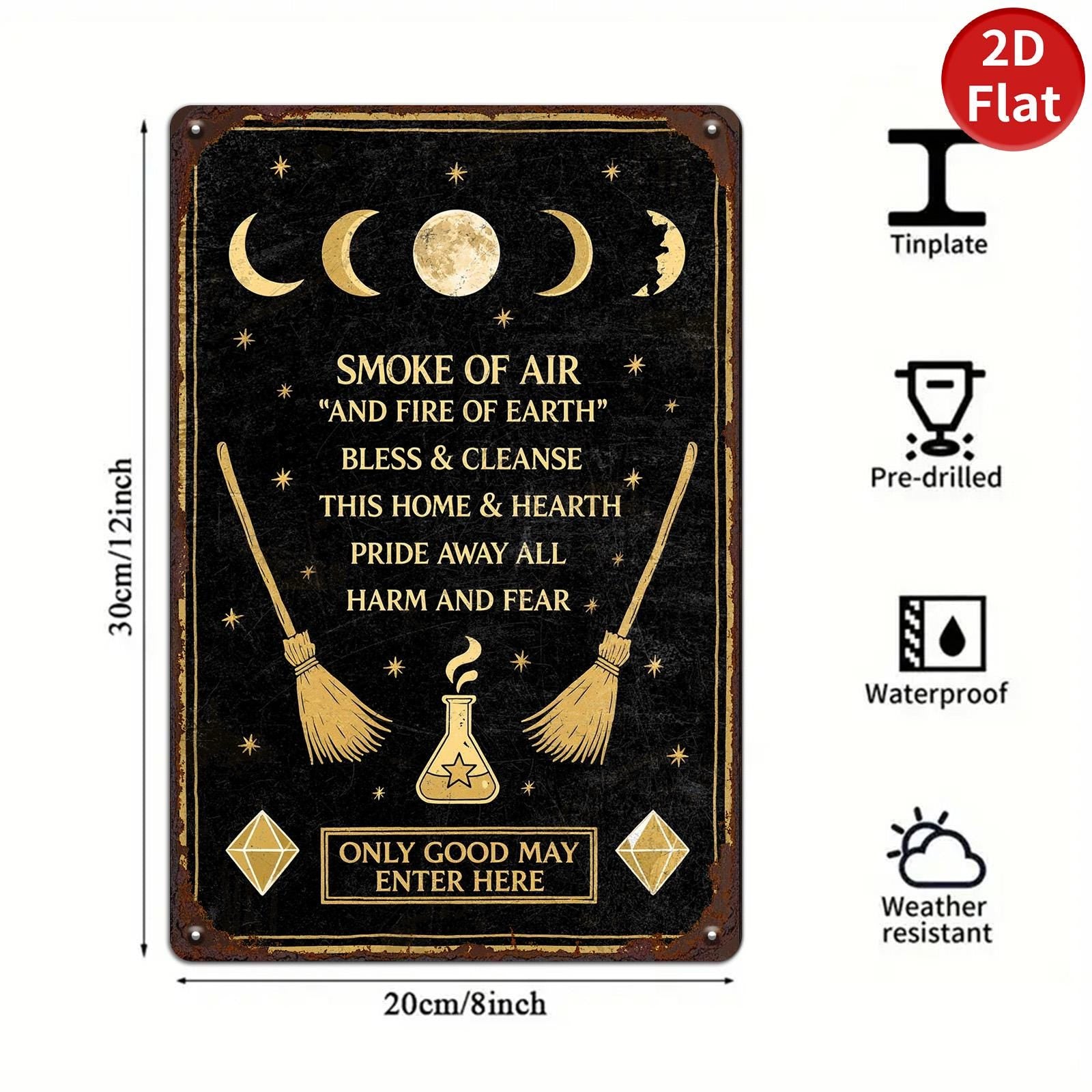 Witchcraft Blessing Metal Sign: Pagan Moon Phase Altar Decor