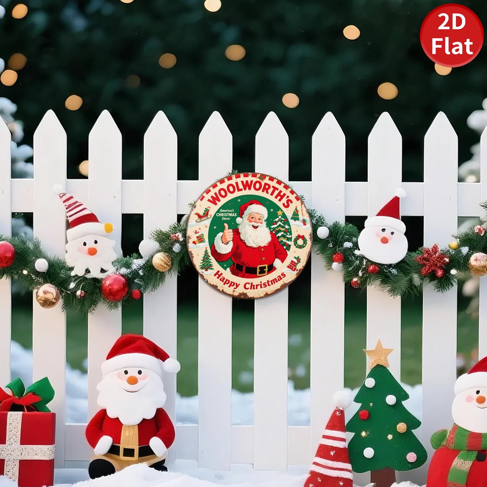 Vintage Santa Claus Tin Sign - Woolworth's Christmas Retro Decor