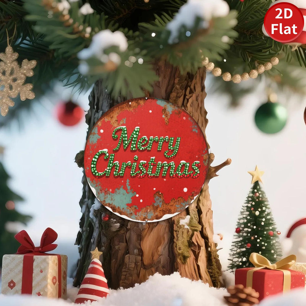 Retro Christmas Metal Sign: Rustic Holiday Wall Art