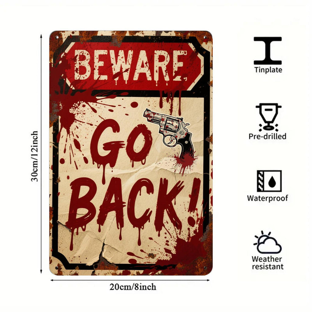 Scary Bloody Metal Horror Sign: Haunted House Halloween Decor